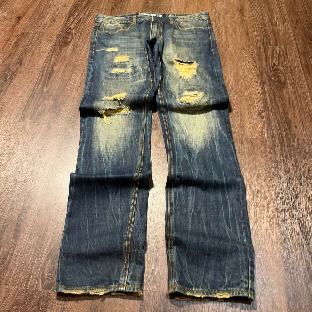 Billionaire Boys Club Distressed Dark Wash Denim Jeans Size 34x33 Designer Y2K
